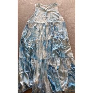 Soft Surroundings Women's‎ 1X Maxi Dress Tiered Sleeveless Casual Blue White